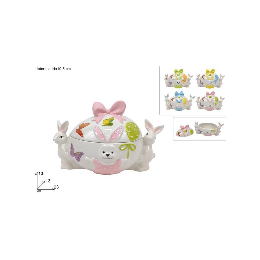 BARATTOLO UOVO 14x10.5CM CON CONIGLI